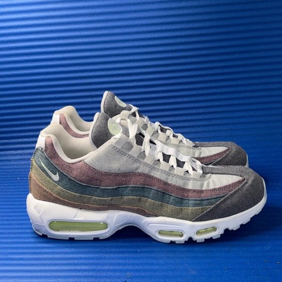 Size 10- Men’s Nike Air Max 95 Recycled Canvas Gray Blue Running Shoes Sneakers - Picture 1 of 8
